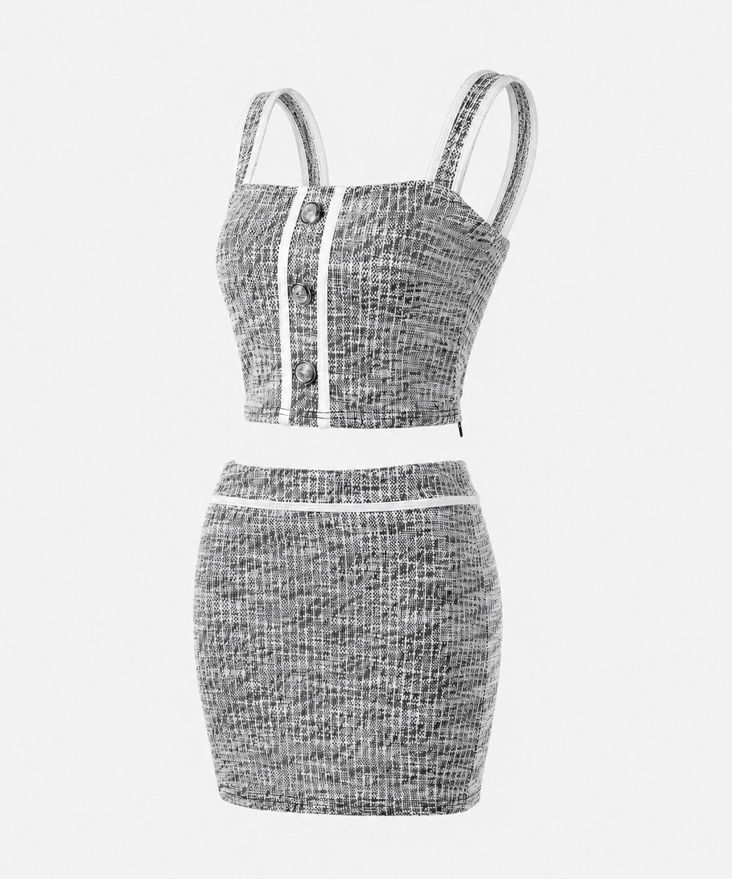 【 セットアップ】ツイードボタンショートビスチェ + ミニスカート SET / 【 SETUP 】tweed button short buister + mini skirt SET