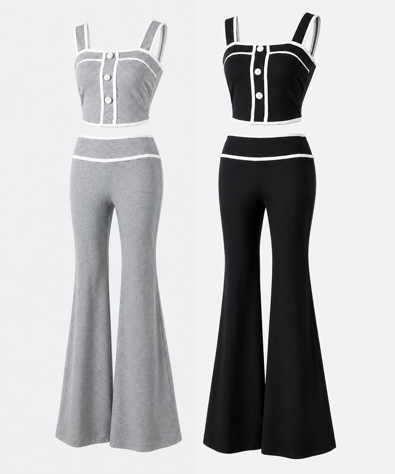 【 セットアップ】フロントボタンパイピングビスチェ+ フレアパンツ SET / 【 SETUP 】front button piping buister + flare pants SET