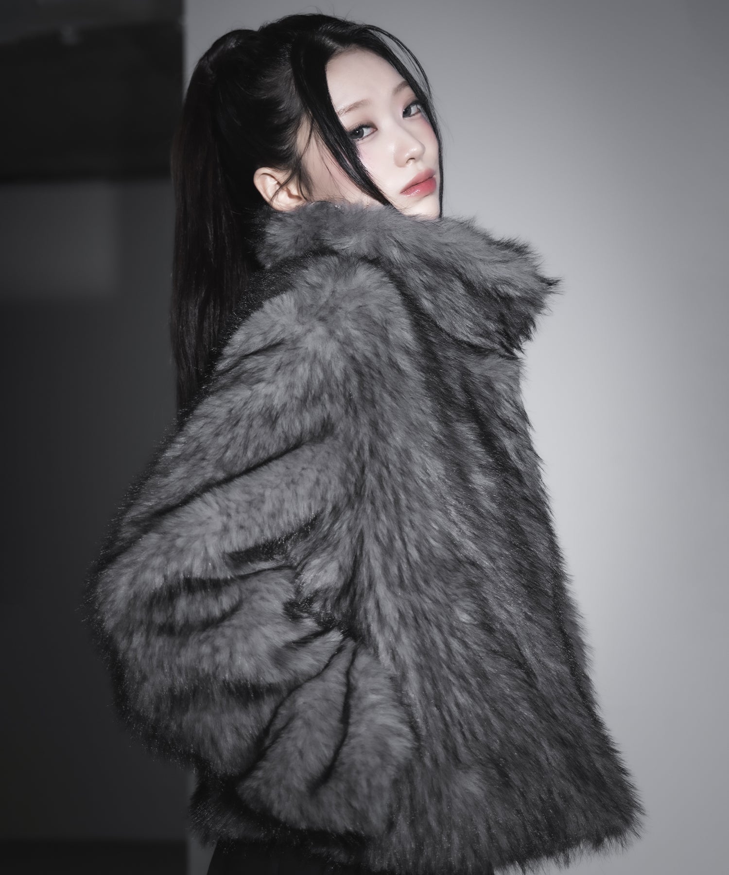 スタンドカラーミックスファーショートコート / stand-collar mix fur short coat