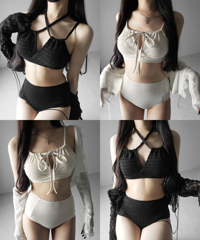 【 レディース水着/2点セット 】2WAY フロントリボンクロスネックセパレートビキニ / 2WAY front ribbon cross neck separate bikini