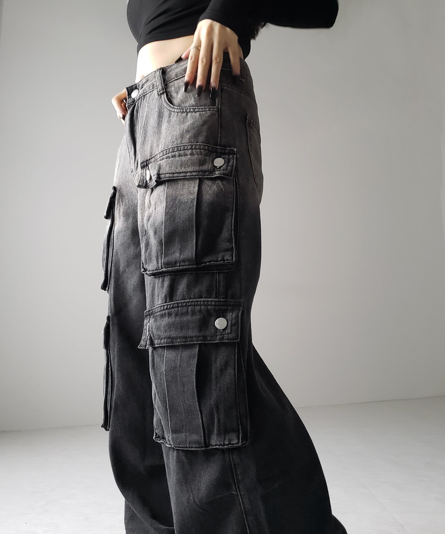【 3color /4size 】オーバーダイグラデーションヴィンテージワイドカーゴデニム / overdyed gradation vintage wide cargo denim