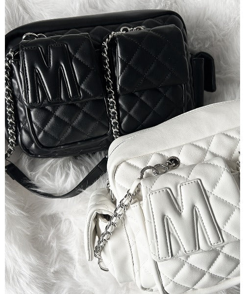 【 2WAY 】Mロゴフェイクレザーキルティングチェーンショルダーバッグ / M logo fake leather quilting chain shoulder bag