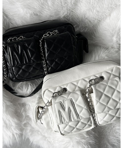 【 2WAY 】Mロゴフェイクレザーキルティングチェーンショルダーバッグ / M logo fake leather quilting chain shoulder bag