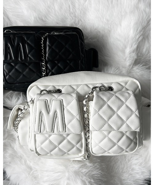 【 2WAY 】Mロゴフェイクレザーキルティングチェーンショルダーバッグ / M logo fake leather quilting chain shoulder bag