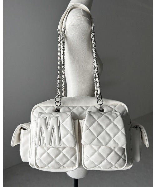 【 2WAY 】Mロゴフェイクレザーキルティングチェーンショルダーバッグ / M logo fake leather quilting chain shoulder bag