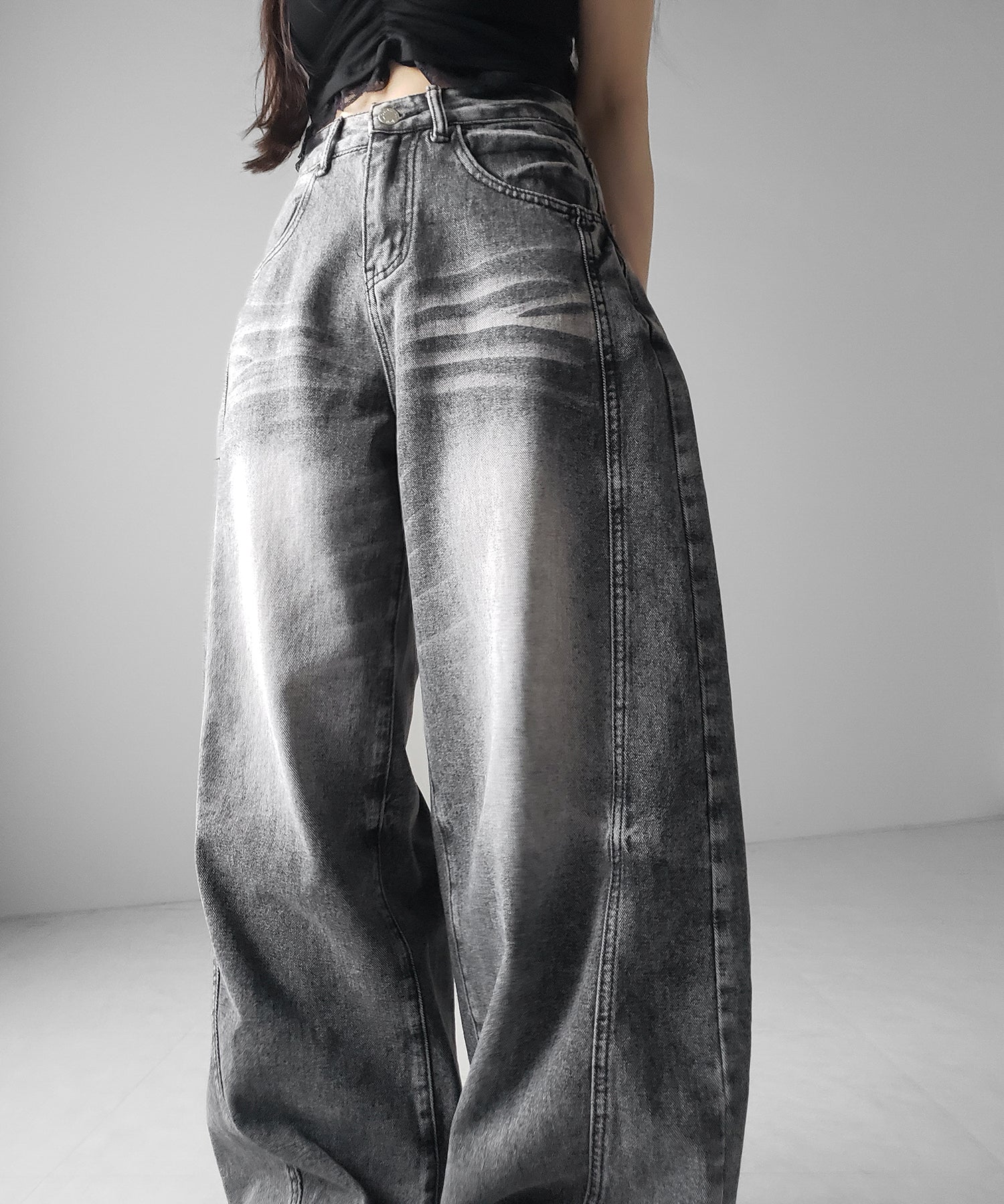 【 3size 】ヴィンテージブラックウォッシュバルーンデニム / Vintage black wash balloon denim