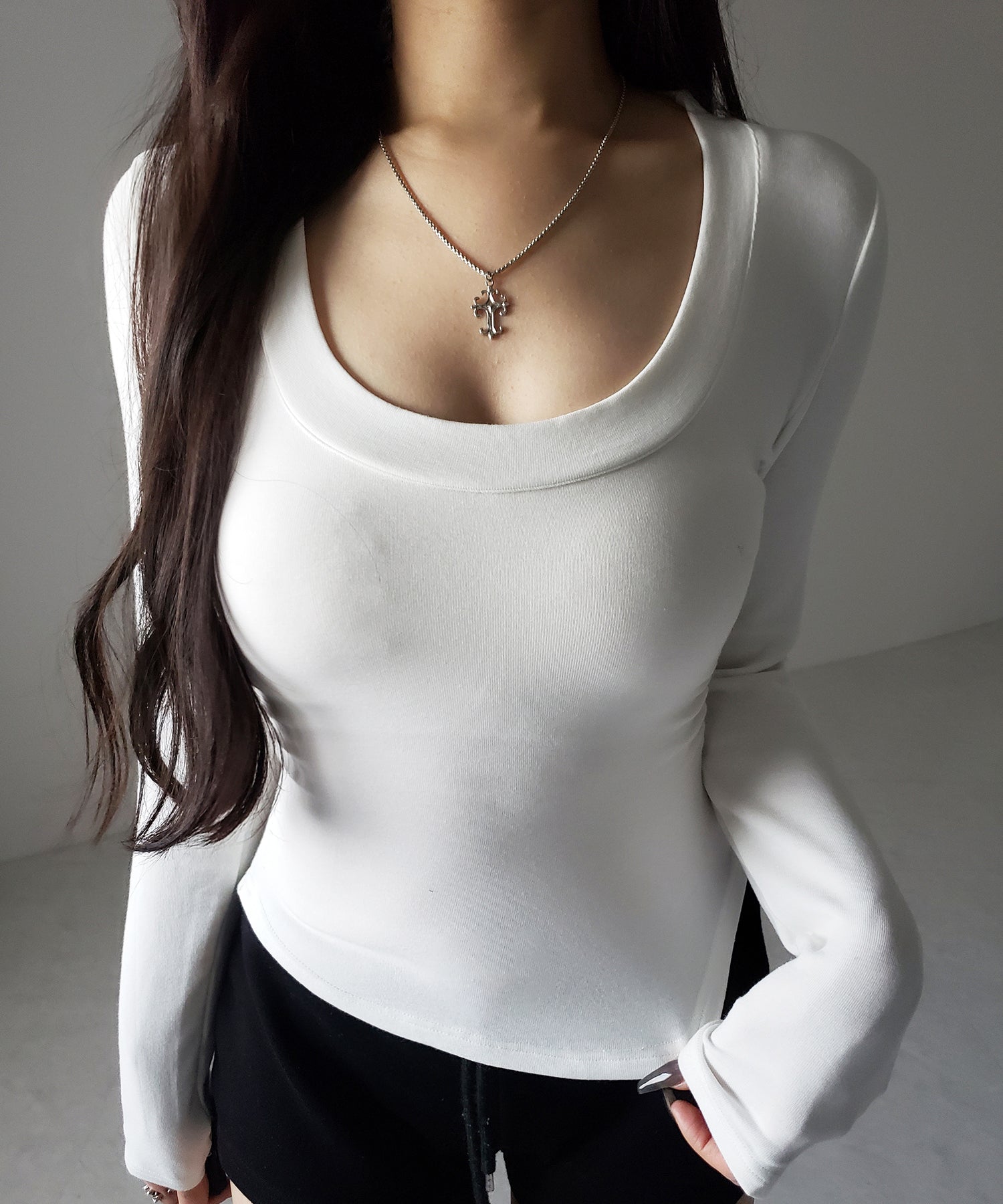 UネックスーパーフィットスリムロンT / U-neck super fit slim long sleeve T-Shirt