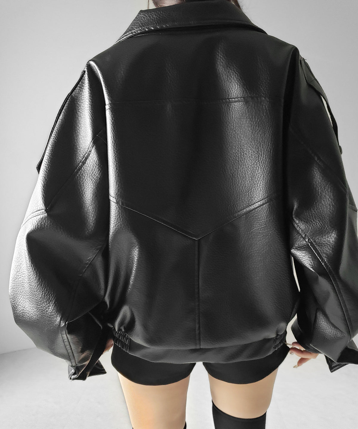 ヴィンテージフェイクレザースタンドカラージップアップブルゾン / 2WAY vintage fake leather stand collar zipup blouson