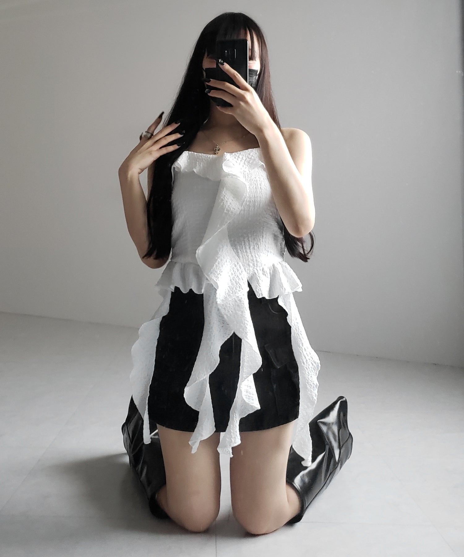 ラッフルフリルレイヤードビスチェキャミソール / ruffle frill layered bustier camisole