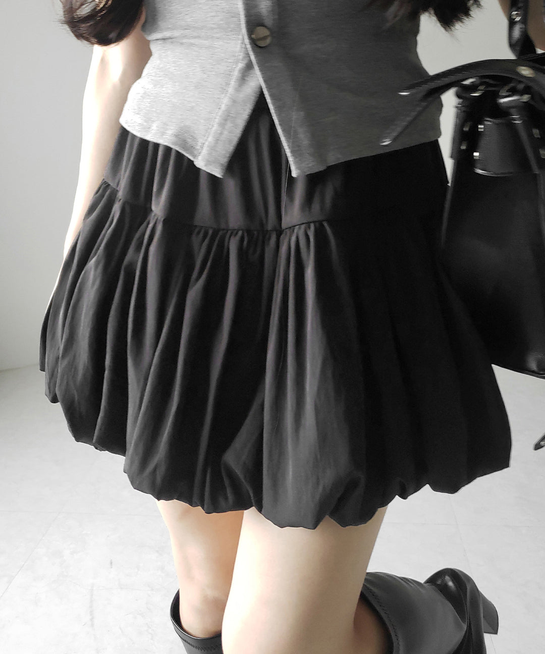 【 2color /インパン裏地付き 】ティアードコットンバルーンミニスカート / tiered cotton balloon mini skirt
