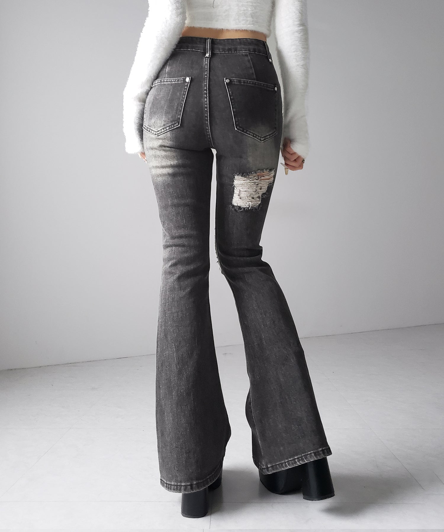 クラッシュダメージヴィンテージフレアデニム / crush damage vintage flare denim