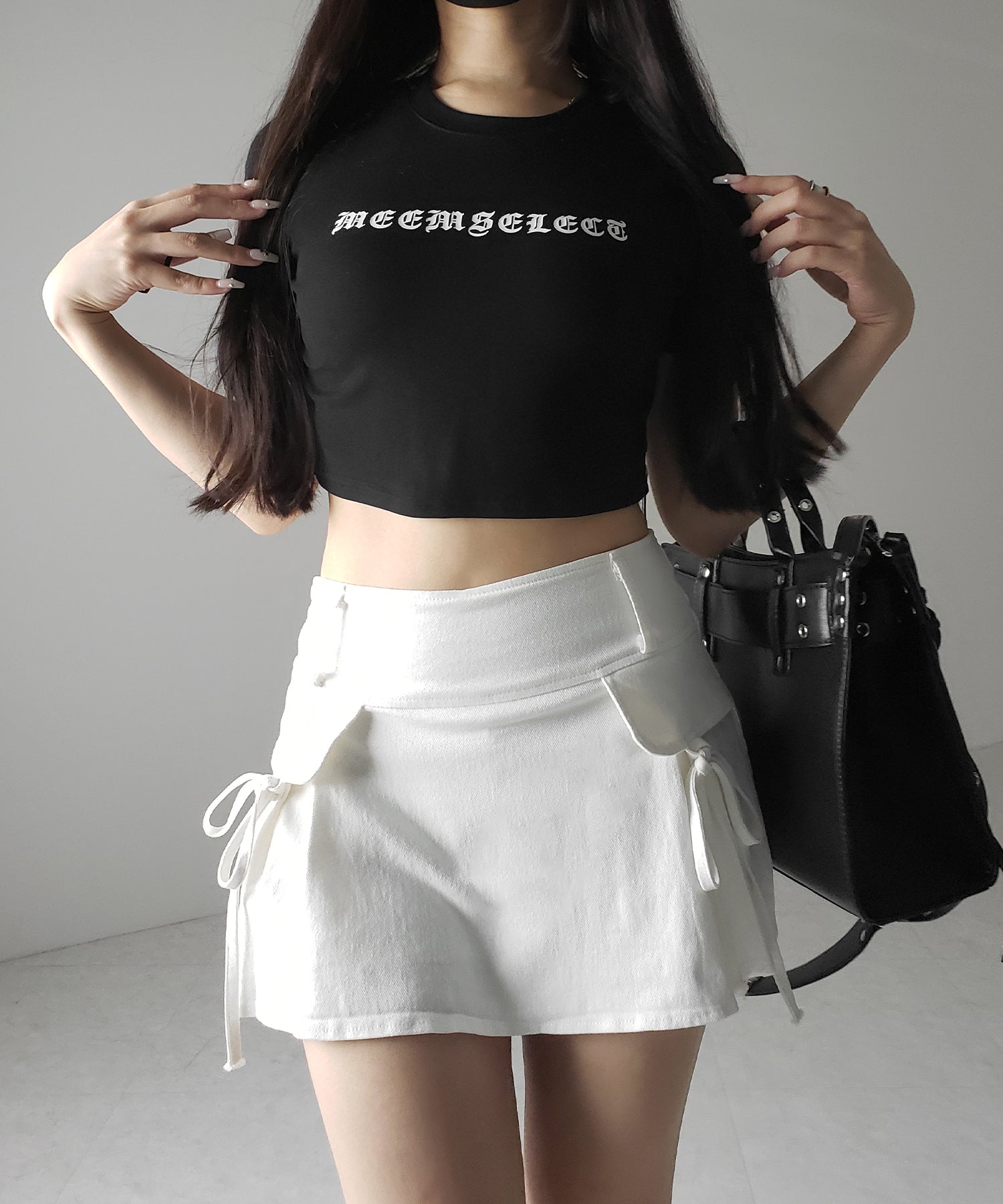 【 2color / 3size 】ヴィンテージライクリボンデニムミニスカパン / vintage like ribbon denim mini skirt pants