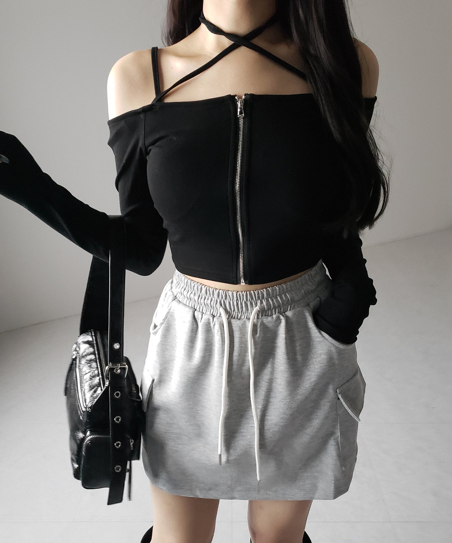 【 インナーパンツ裏地付 】ハイウエストスウェットミニスカート / high waist sweat mini skirt