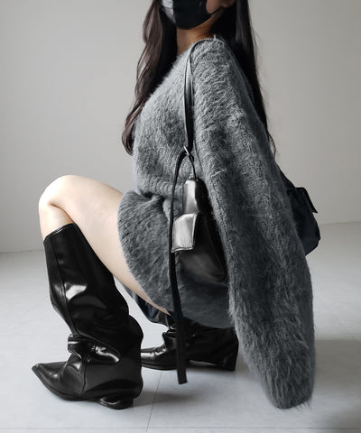 クロスストラップカットアウトルーズシャギーニット