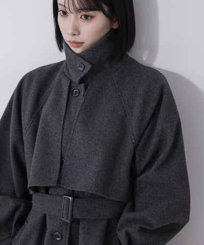 【 ウエストマークベルトSET 】2WAY ステンカラーレディメルトンロングコート / 2WAY soutien collar lady melton long coat