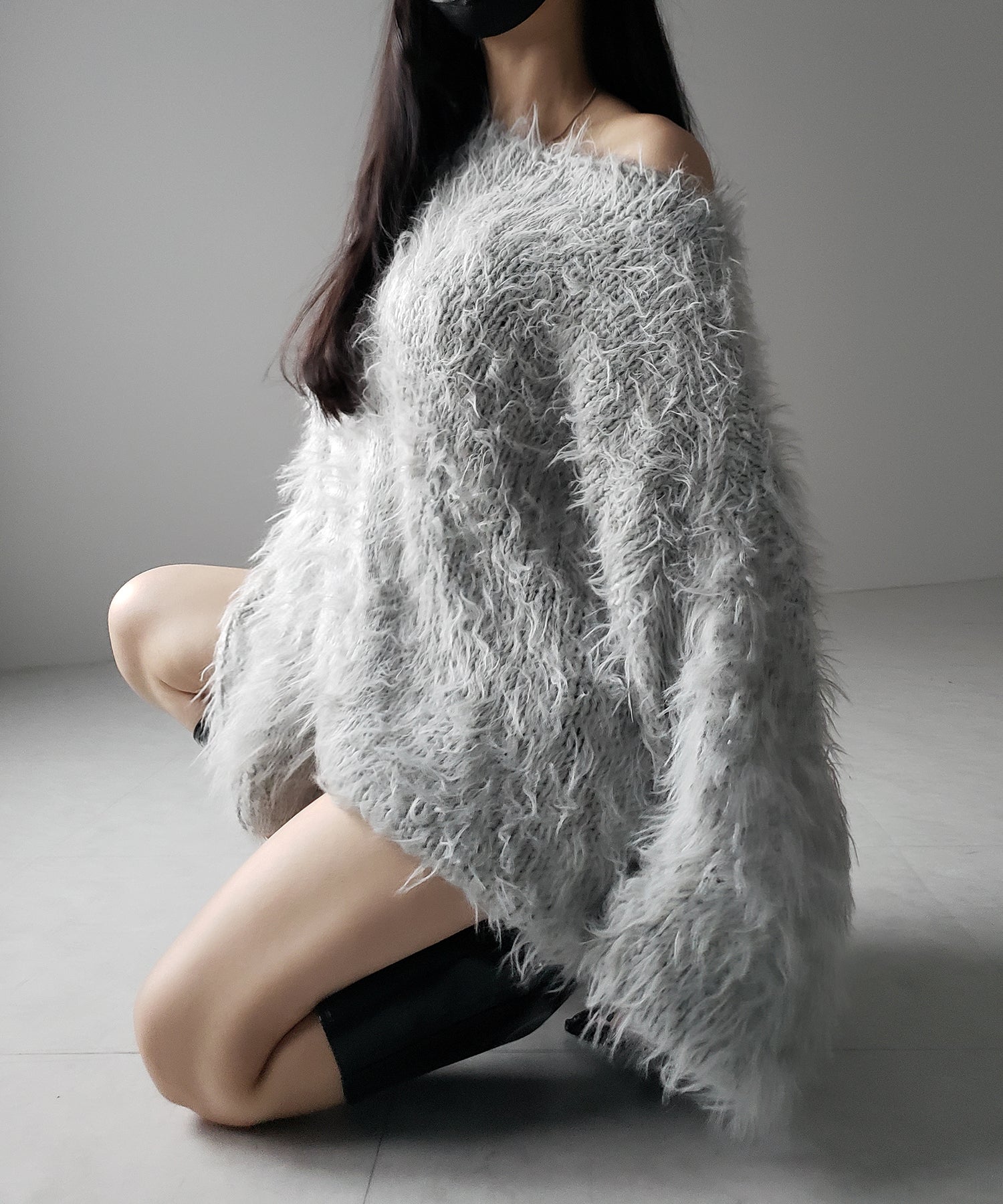 【 3color 】フラッフィーシャギーボリュームニットミニワンピース / fluffy shaggy volume knit mini onepiece