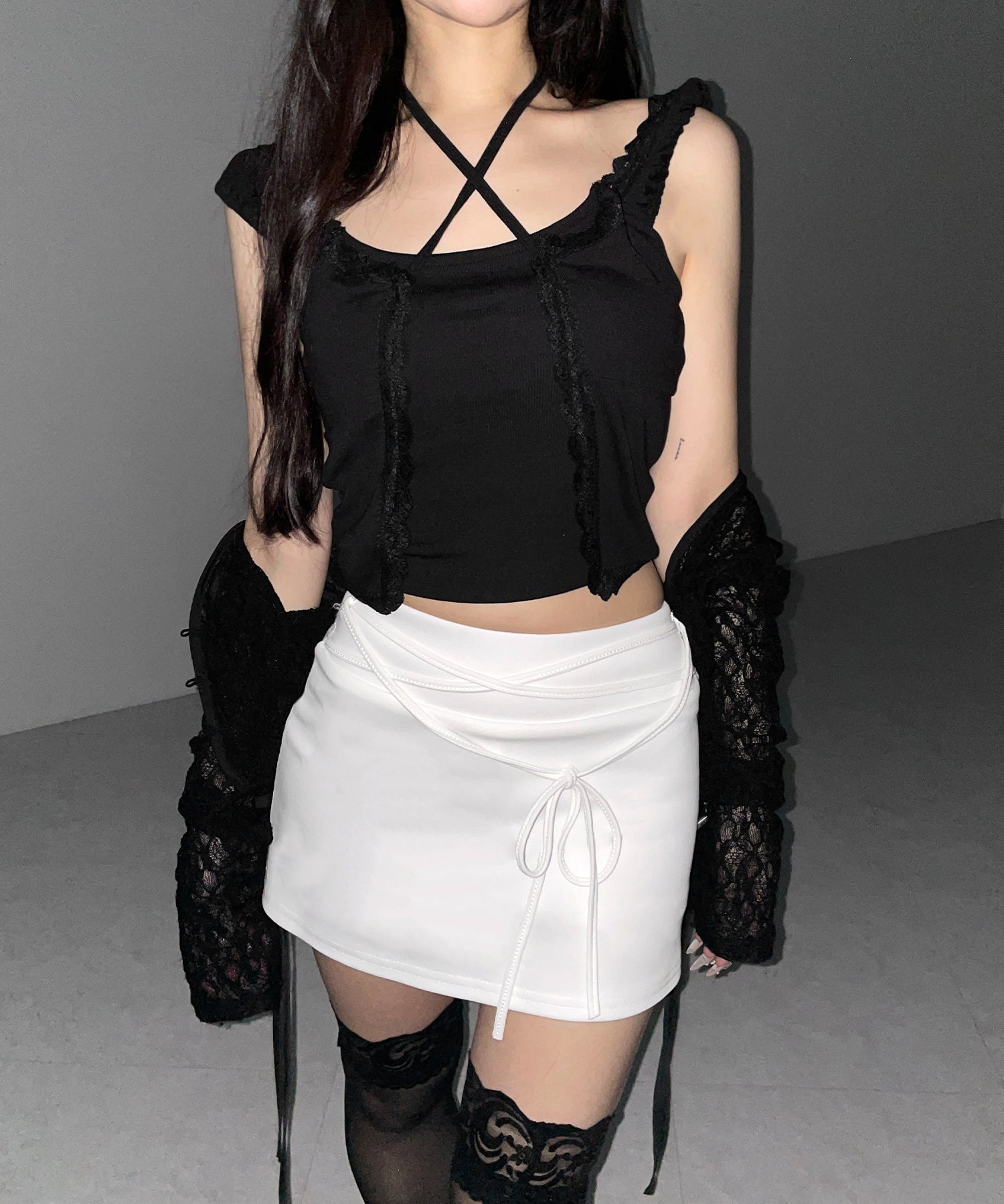 【 インパン裏地付き 】ストリングリボンミニスカート / string ribbon mini skirt