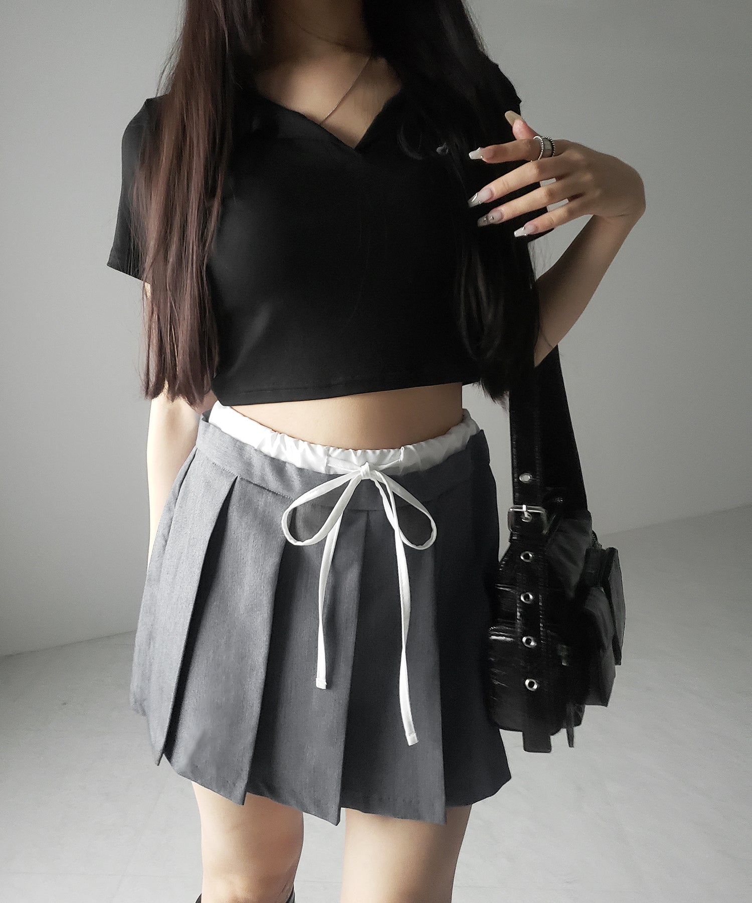 【 2color 】レイヤードプリーツミニスカパン / layered pleated mini skirt pants