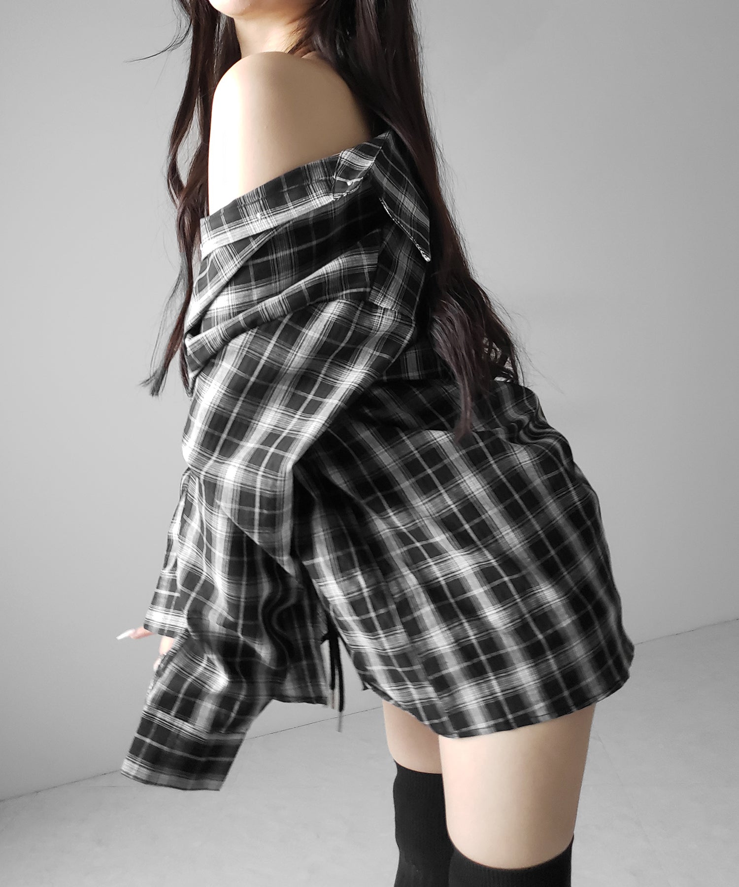 ビッグシルエットブラックシアーチェックシャツ / big silhouette black sheer check shirt