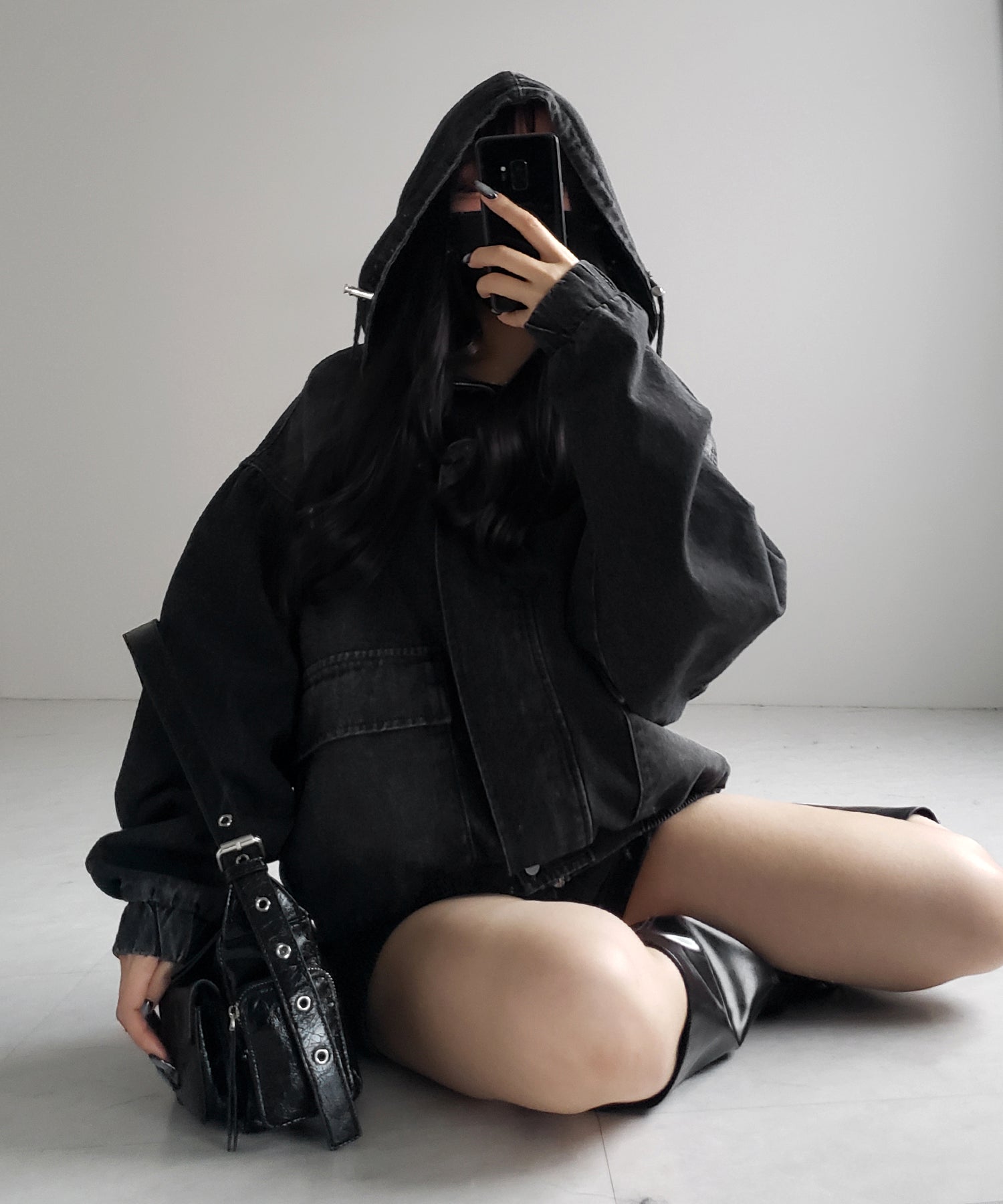 【 2color 】ヴィンテージデニムダブルジップフードブルゾン / vintage denim double zip hoodie blouson