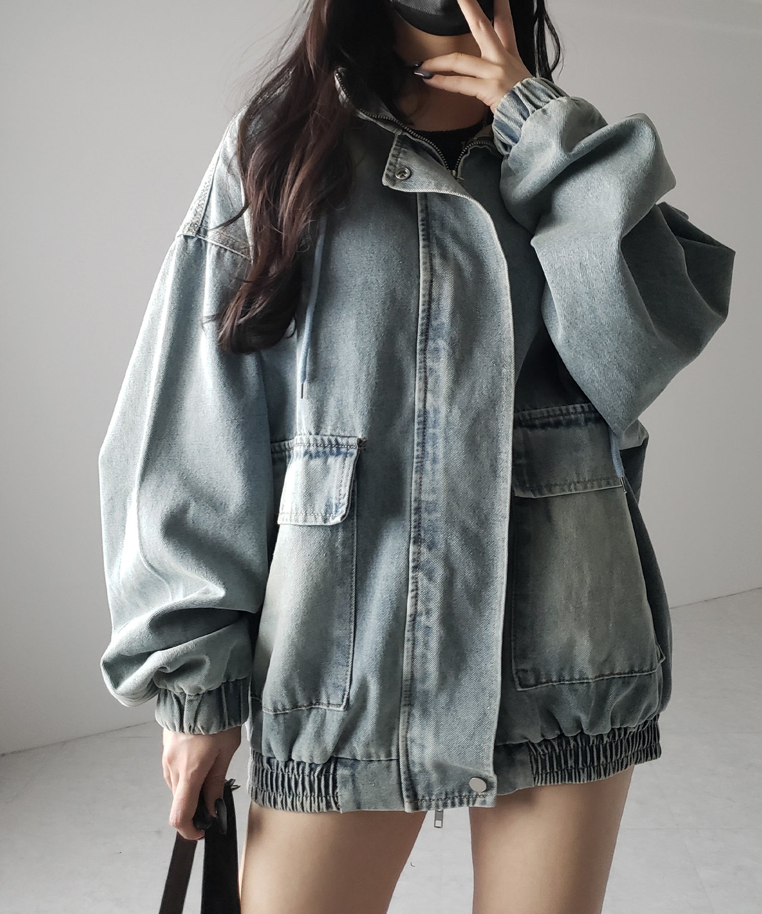 【 2color 】ヴィンテージデニムダブルジップフードブルゾン / vintage denim double zip hoodie blouson