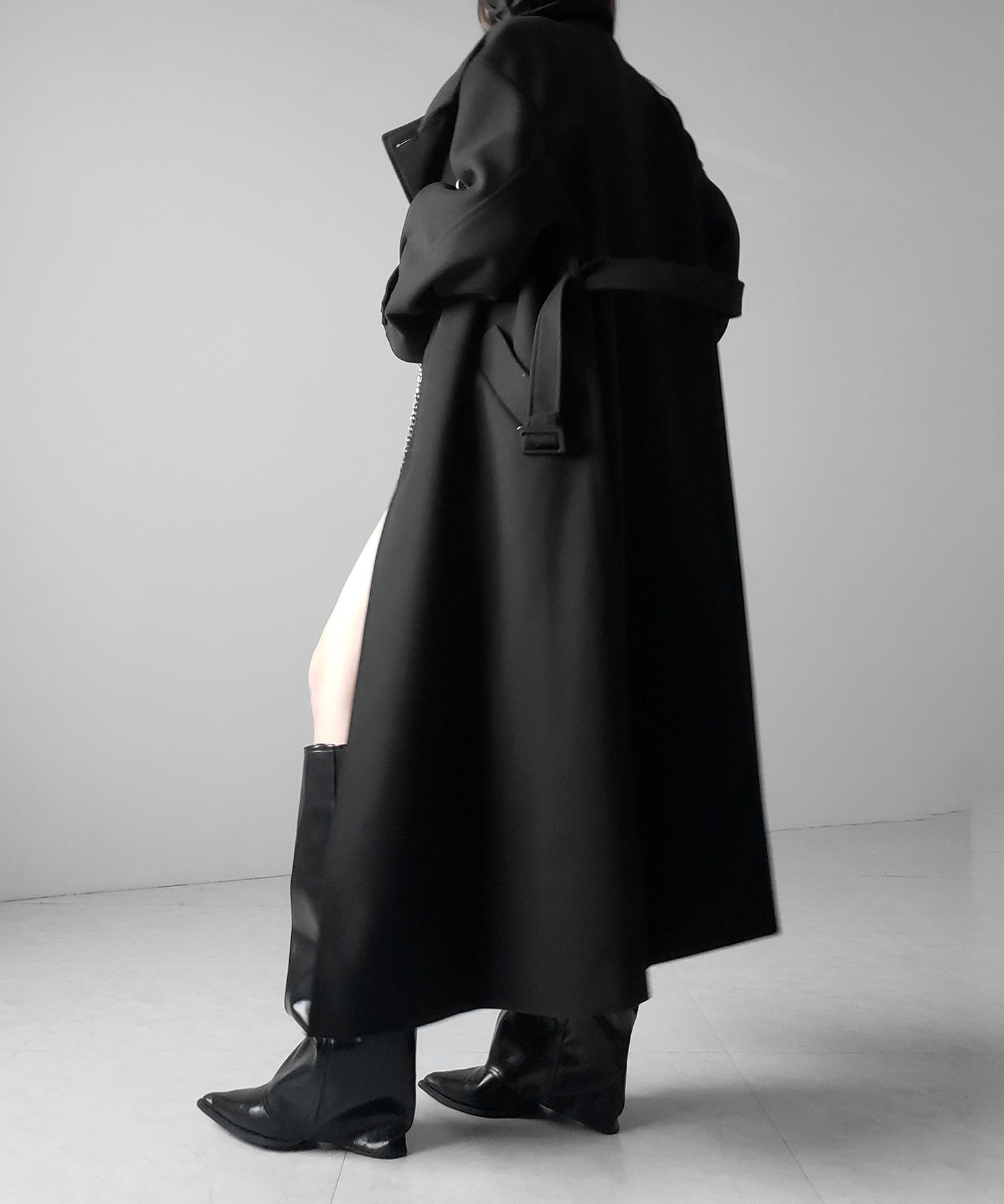 【 ウエストマークベルトSET 】2WAY スタンドカラーレディメルトントレンチロングコート / 2WAY stand collar lady melton trench long coat