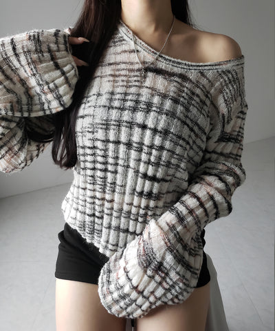 メランジルーズシアーリブニット / melange loose sheer rib knit