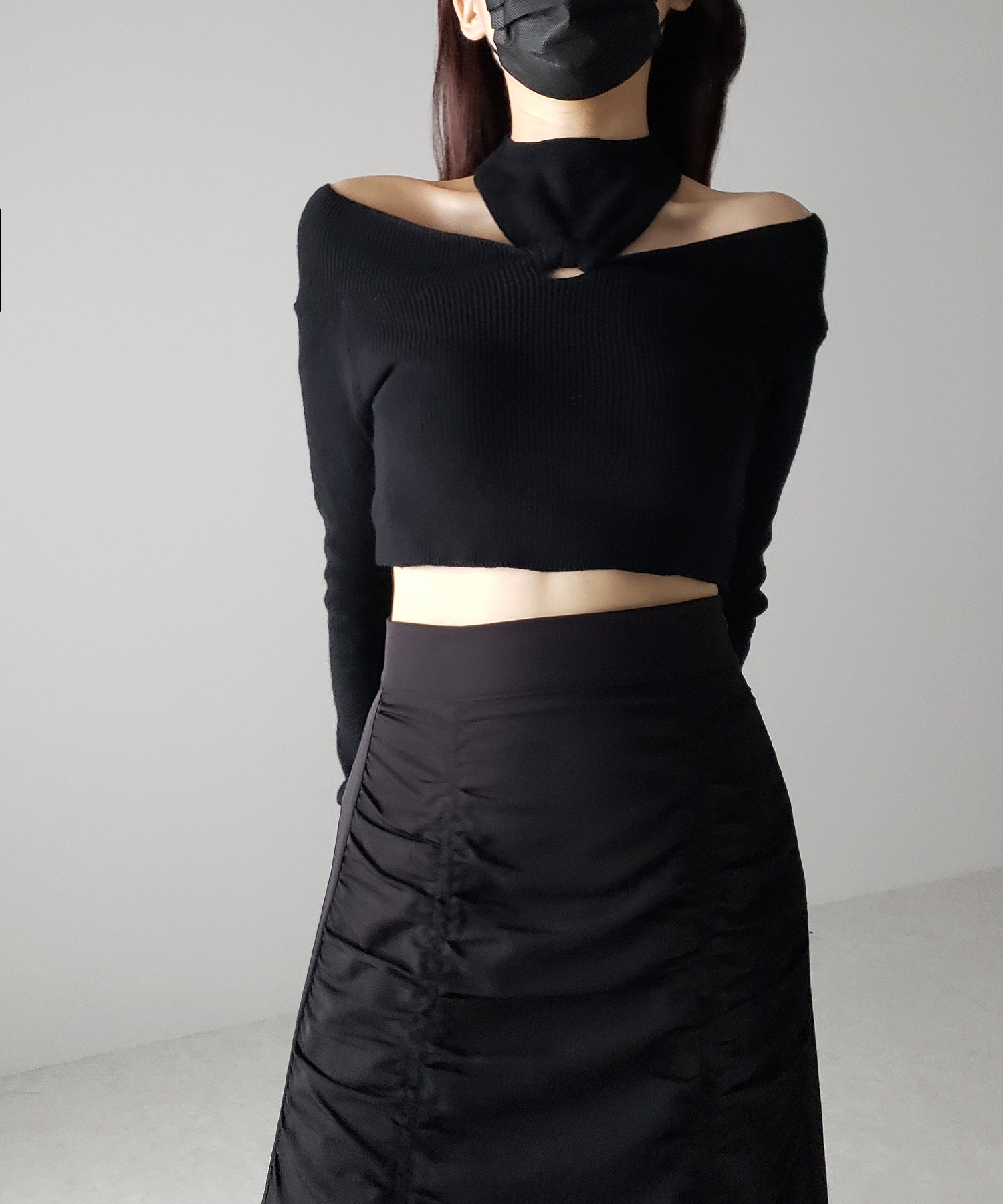 【 3 color 】カットアウトオフショルショートリブニット