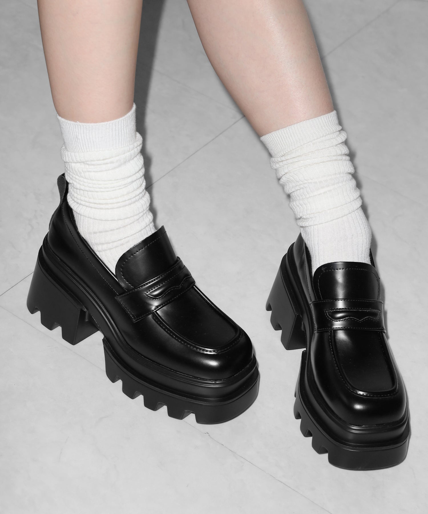厚底チャンキーヒールコインローファー/platform chunky heel coin loafers