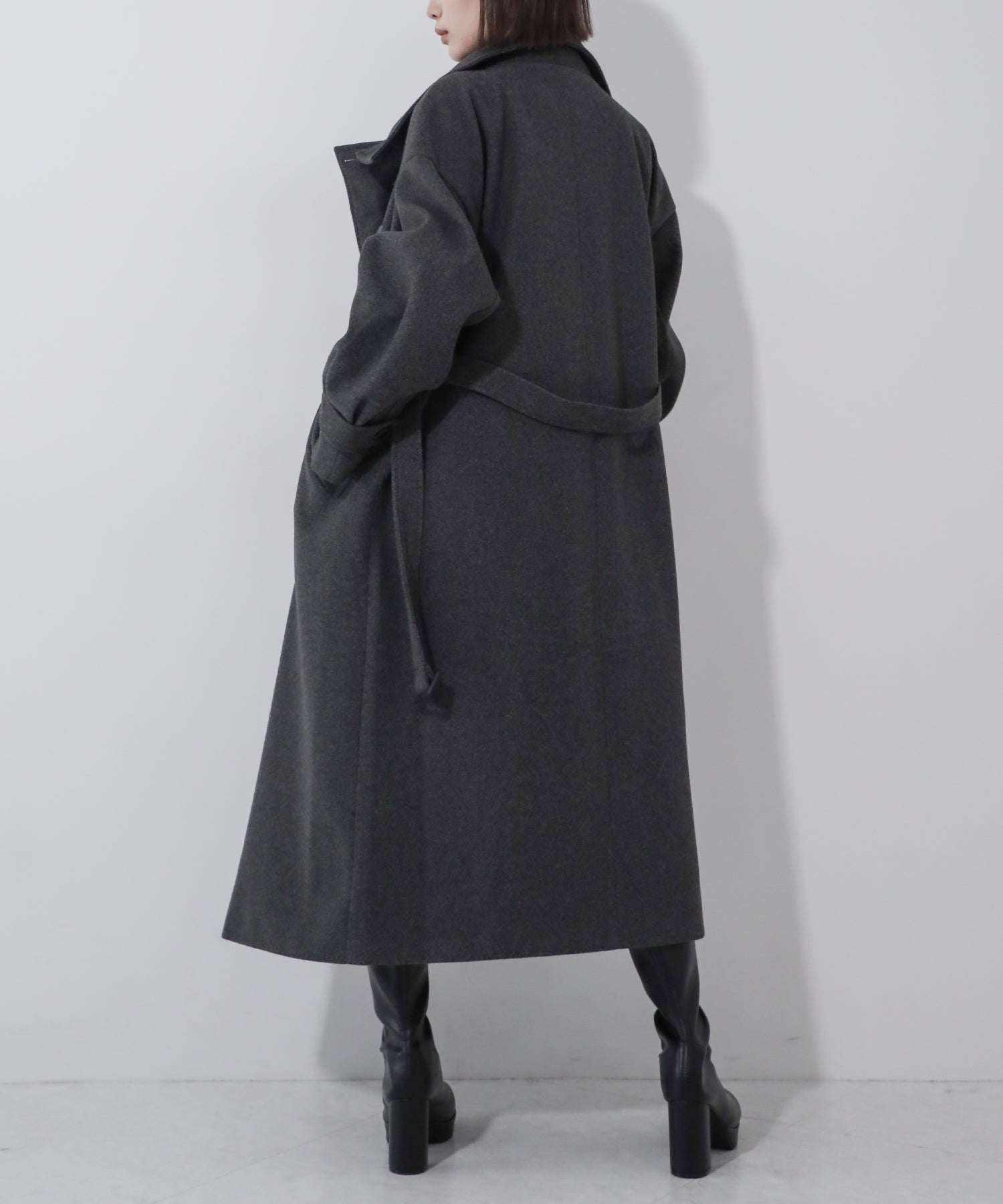【 ウエストマークベルトSET 】2WAY スタンドカラーレディメルトントレンチロングコート / 2WAY stand collar lady melton trench long coat