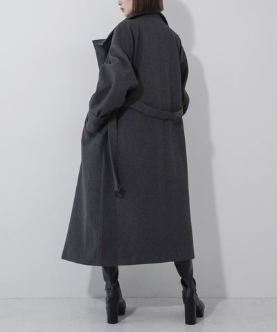 【 ウエストマークベルトSET 】2WAY スタンドカラーレディメルトントレンチロングコート / 2WAY stand collar lady melton trench long coat