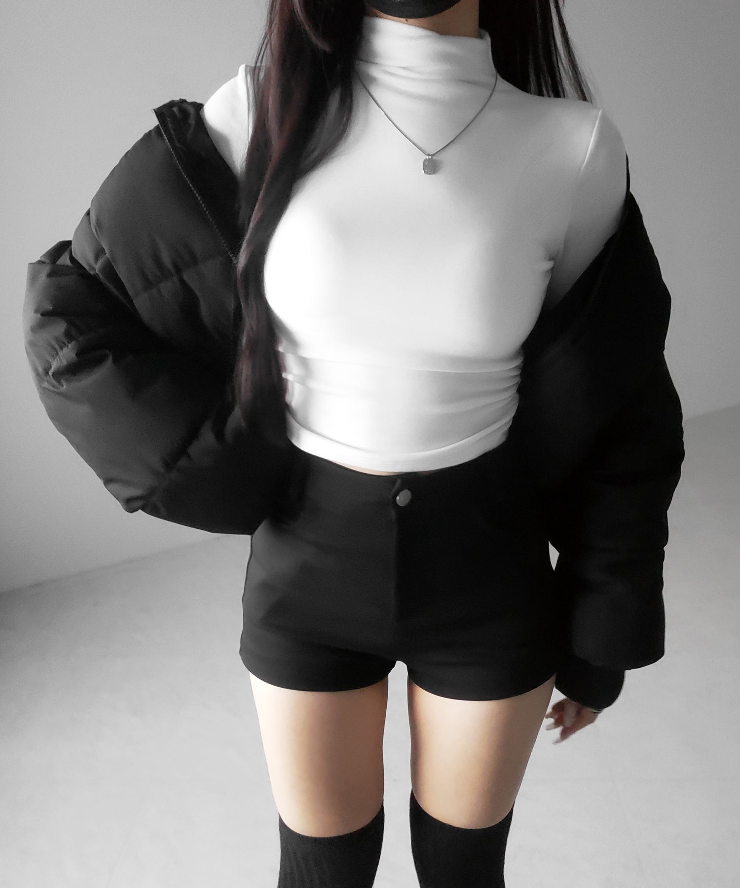 【 カップ付き / 裏起毛 】プチハイネックシャーリングショートカットソートップス