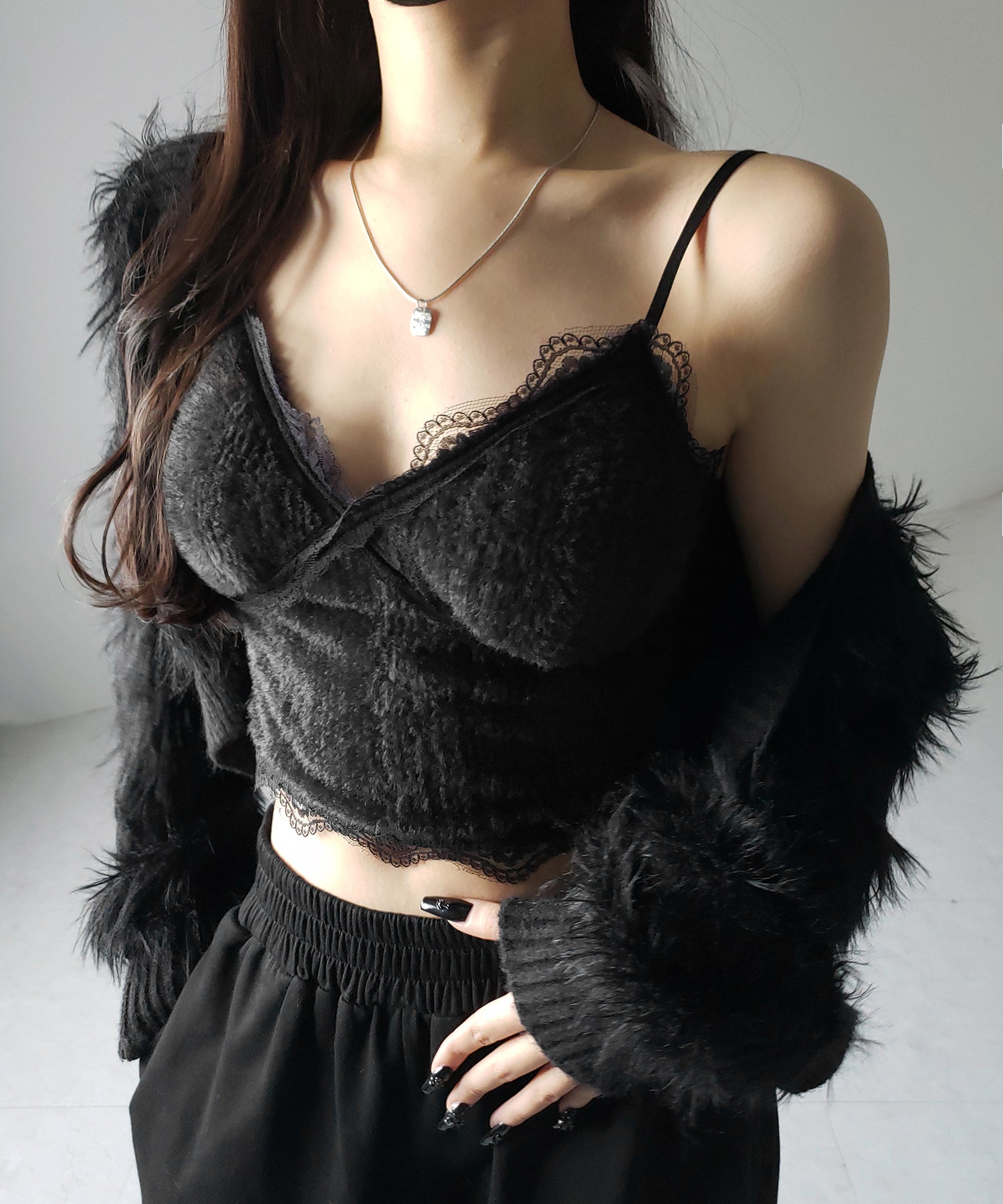 【 カップ付き 】シャギーファーショートビスチェキャミソール / shaggy fur short bustier camisole