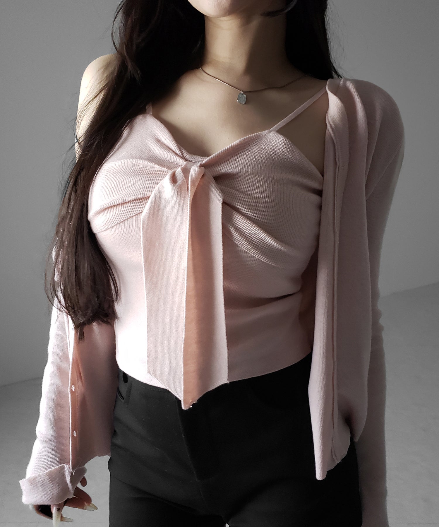 【 2点セット 】リボンニットキャミソール + カーディガンセット /ribbon knit camisole + cardigan SET