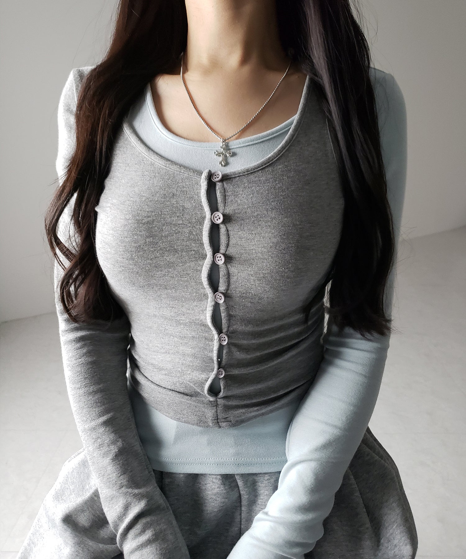 【 2color 】ブロッキングセットレイヤードトップス / blocking set layered tops