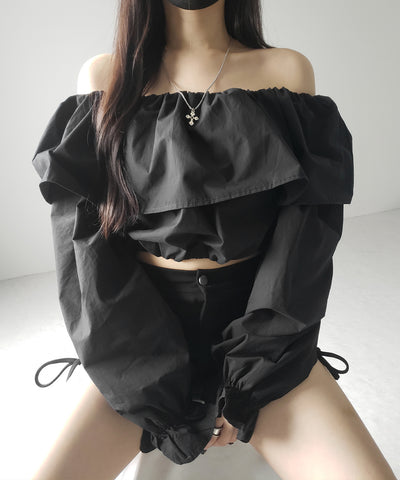 オフショルダーフリルショートブラウス /off shoulder frill short blouse