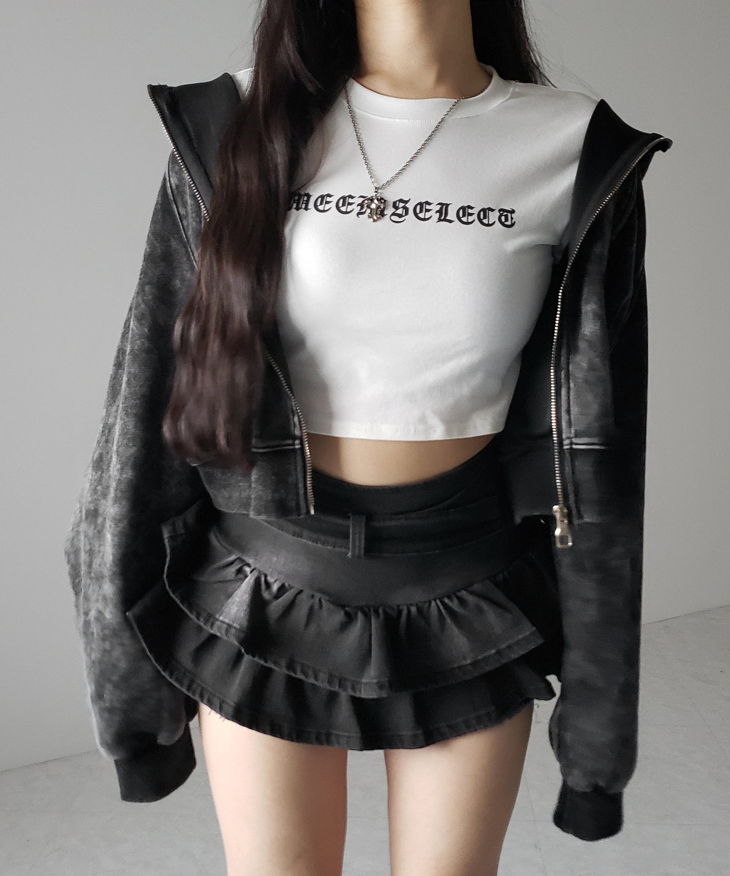 【 2color 】ベルテッドフリルヴィンテージデニムミニスカパン / Belted frill vintage denim mini skirt pants