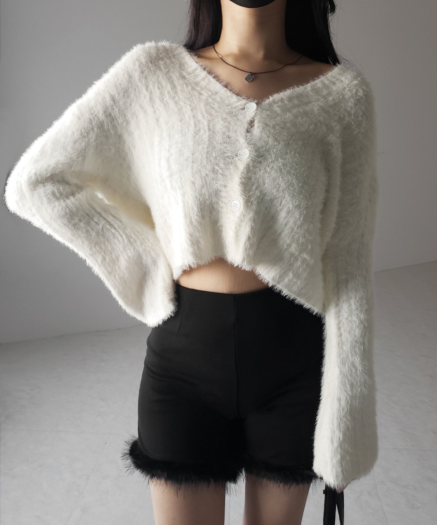 【 3color 】ショートシャギーリブニットカーディガン / short shaggy lib knit cardigan