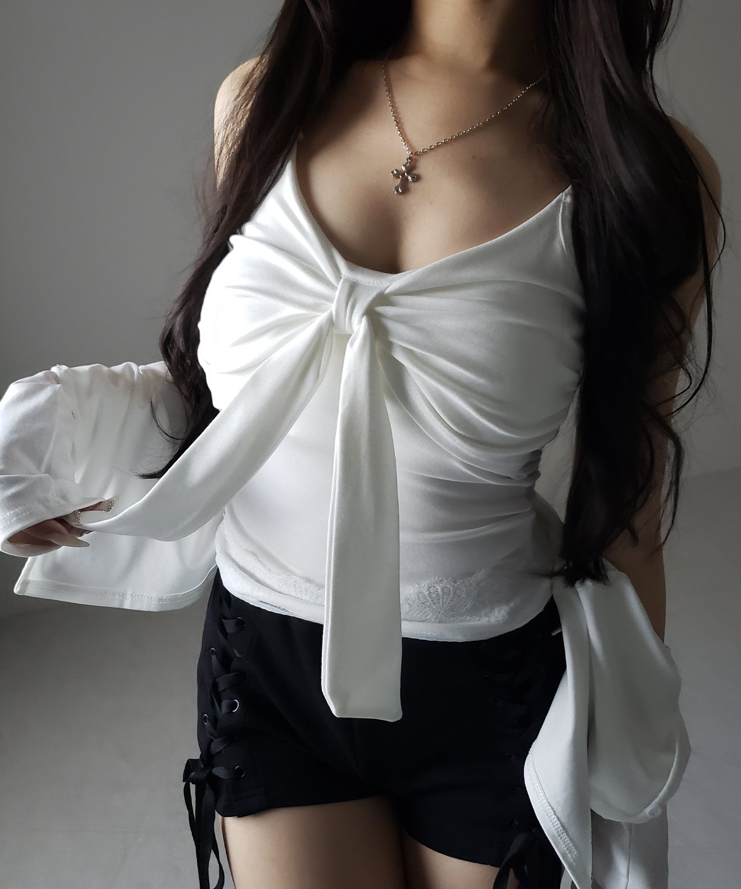 【 2点セット 】リボンカットソーキャミソール + カーディガンセット /ribbon cutsew camisole + cardigan SET