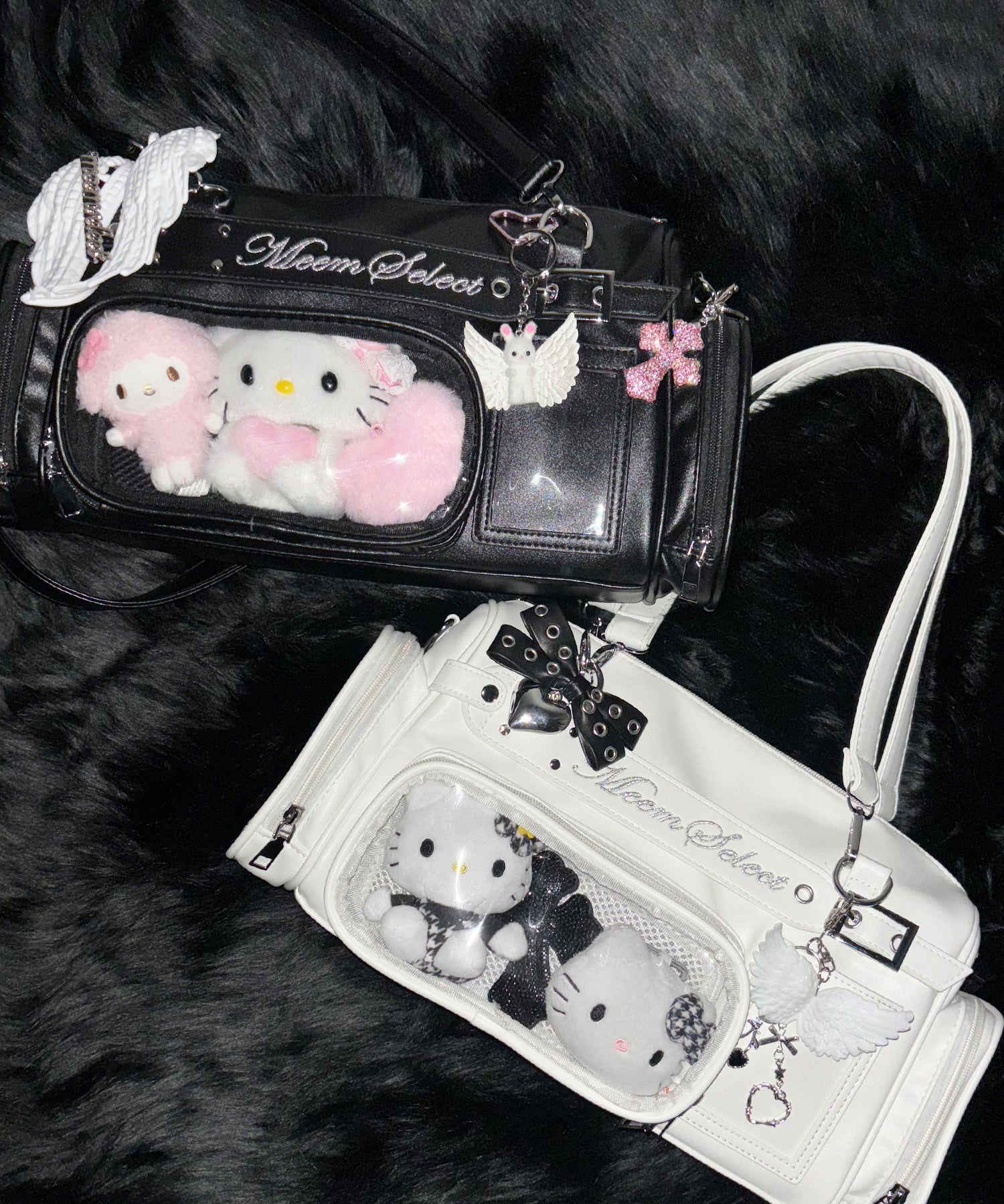 クリアポケット付きレタリング刺繍ショルダーバッグ / clear pocket lettering embroidery shoulder bag