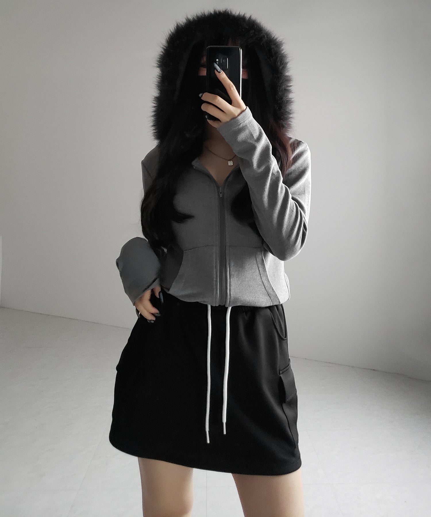 【 インナーパンツ裏地付 】ハイウエストスウェットミニスカート / high waist sweat mini skirt