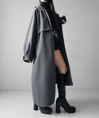 【 ウエストマークベルトSET 】2WAY ステンカラーレディメルトンロングコート / 2WAY soutien collar lady melton long coat