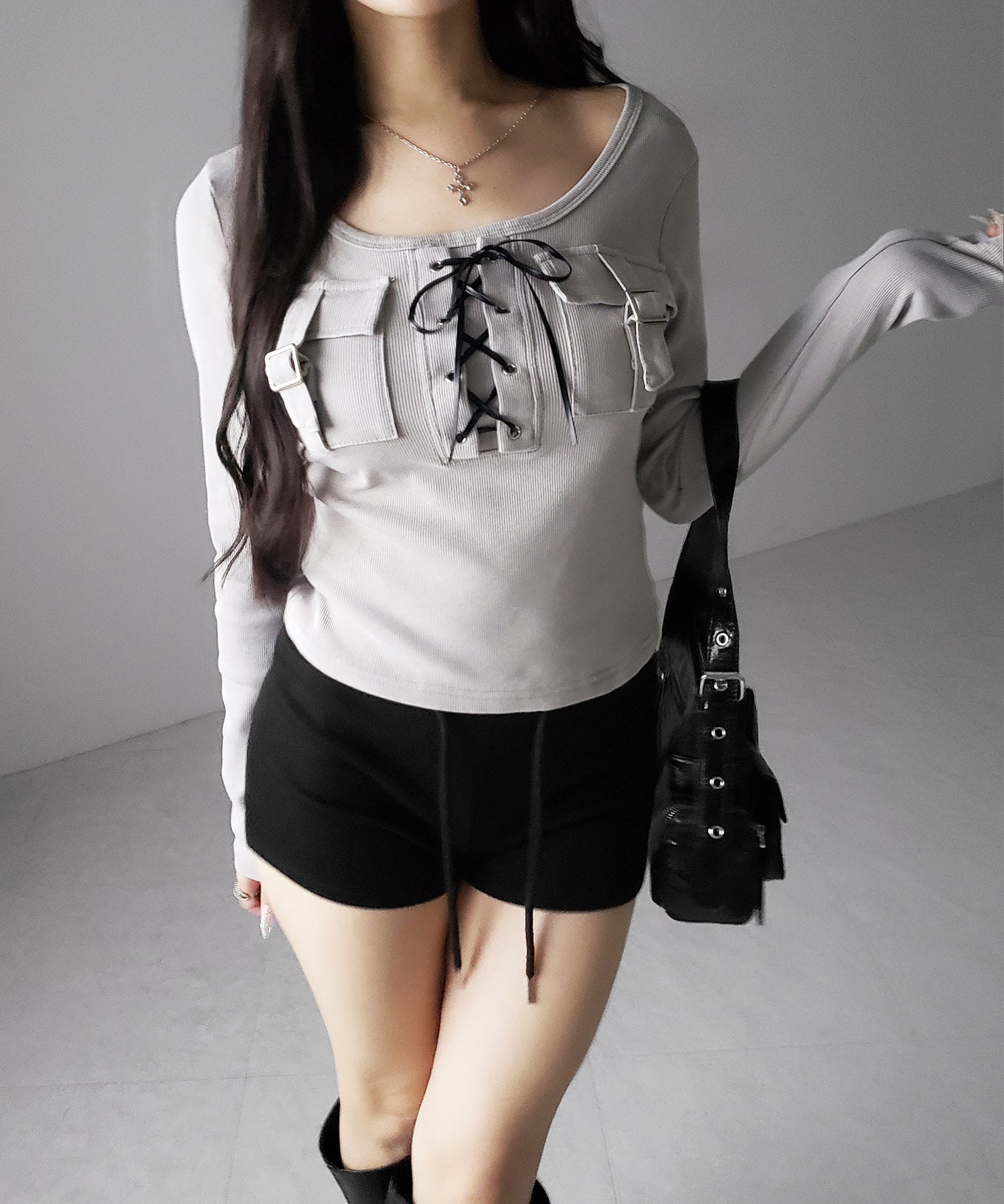 ヴィンテージレースアップアウトポケットスクエアリブロンT / vintage laceup outpocket square lib long slleve T-shirts