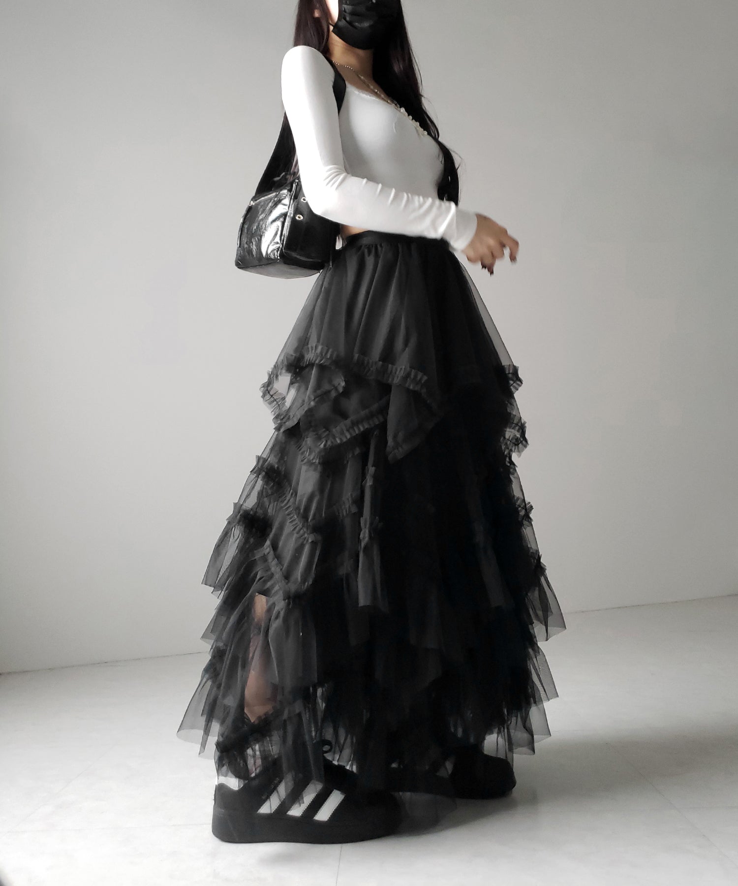 レイヤードボリュームフリルチュールスカート / layered volume frill tulle skirt