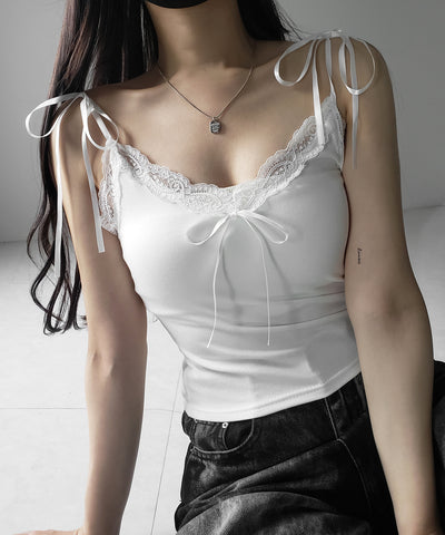 3サテンリボンレースリブキャミソール / three satin ribbon lace lib camisole