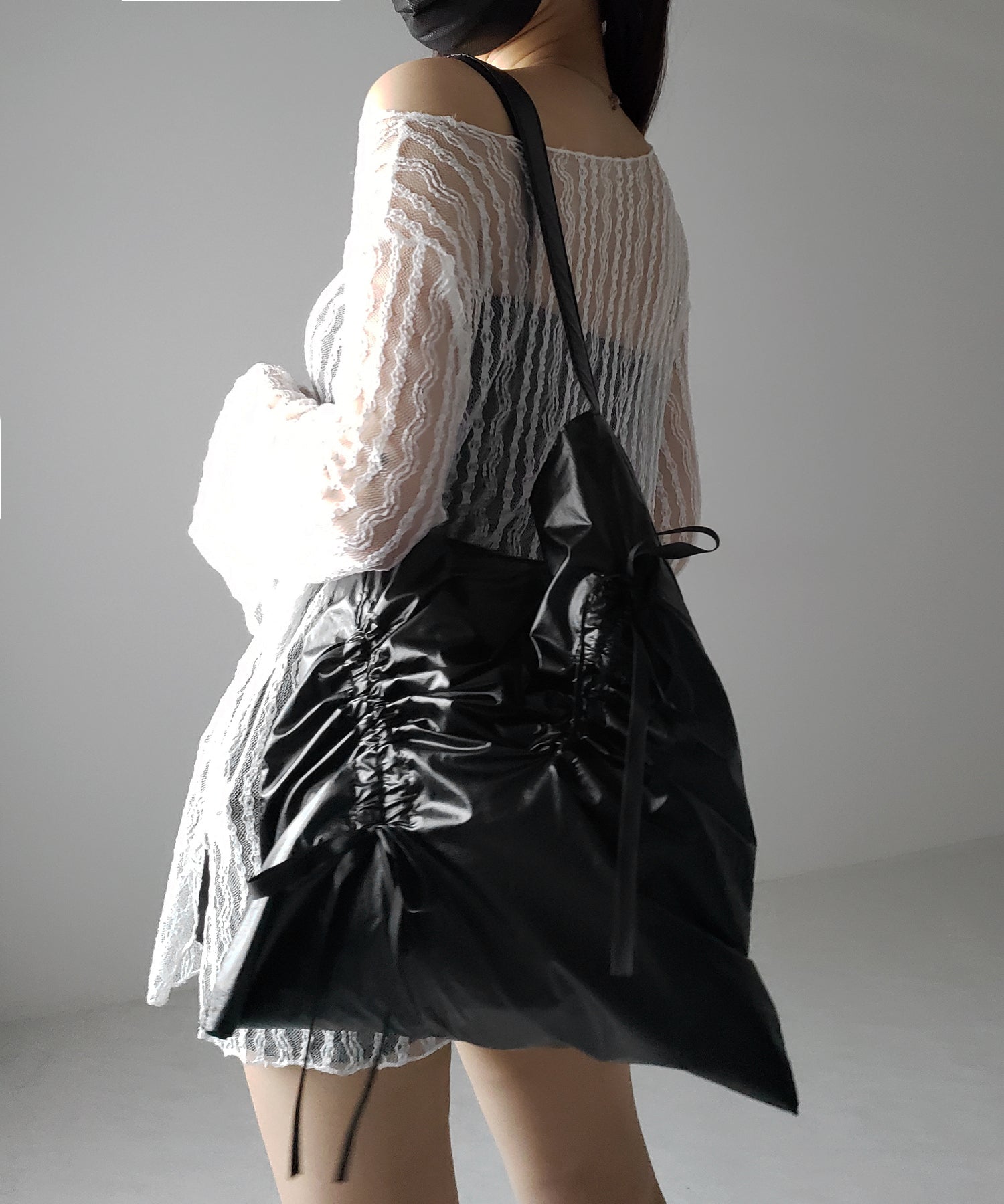 【 2color 】シャーリングリボンメタリックトートバッグ / shirring ribbon metallic tote bag