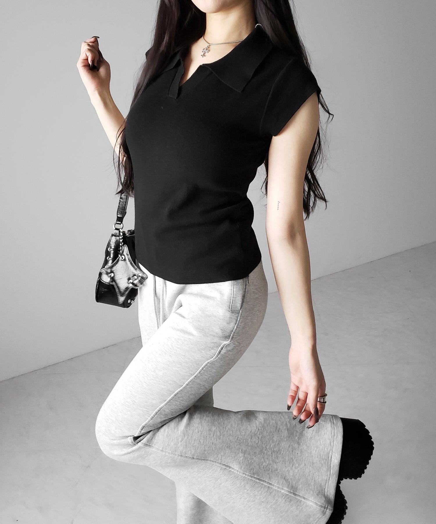 スキッパー半袖ニットトップス /skipper short sleeve knit tops