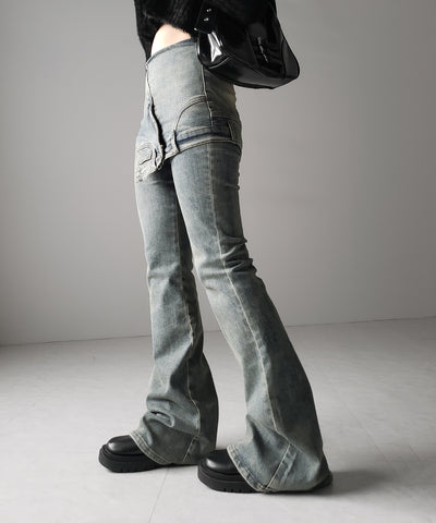 レイヤードウエストヴィンテージフレアデニム /layered waist vintage flare denim