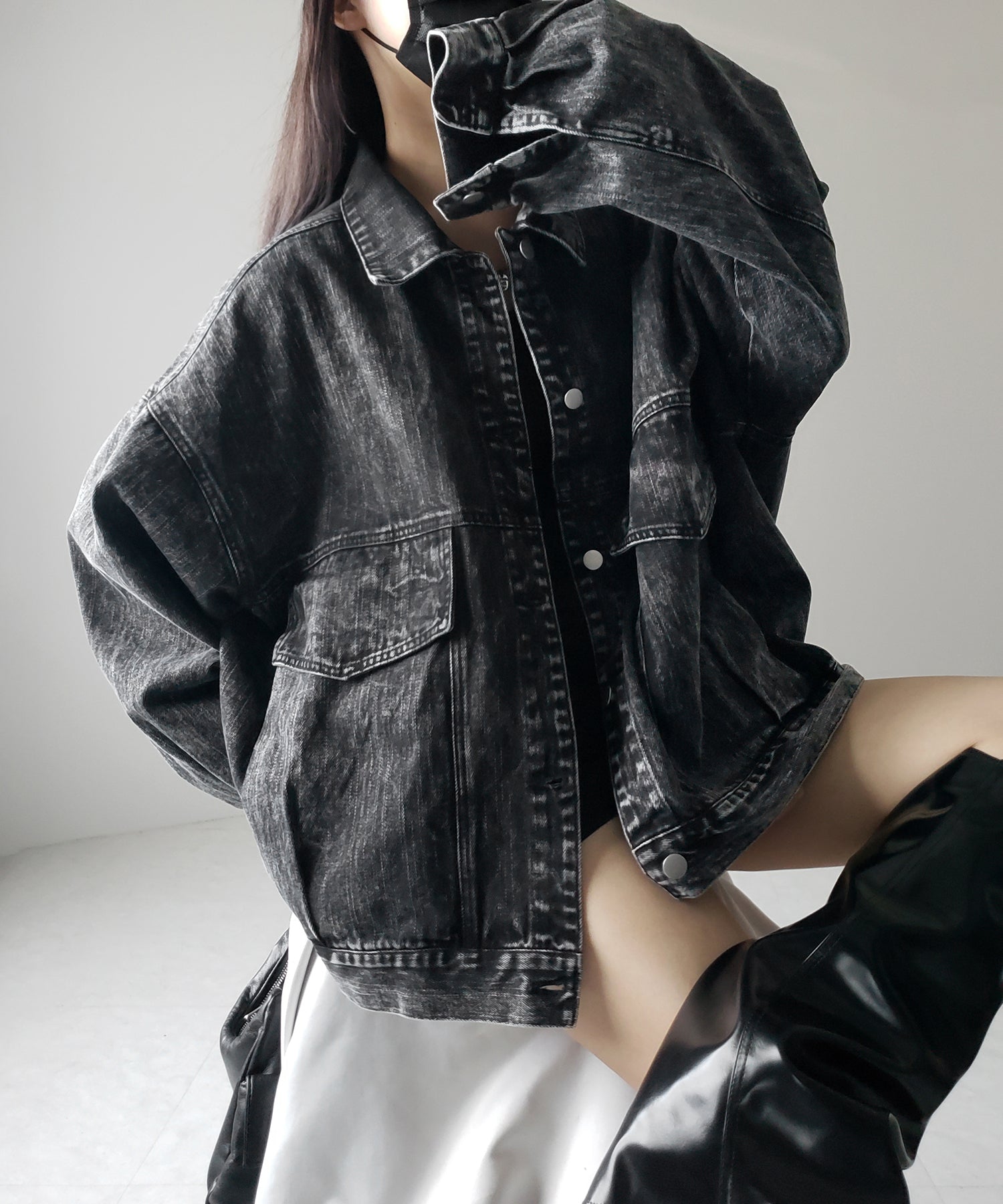【 デニムセットアップ着用可能 】ヴィンテージケミカルブリーチボーイフレンドデニムジャケット / vintage chemical bleach boyfriend denim jacket