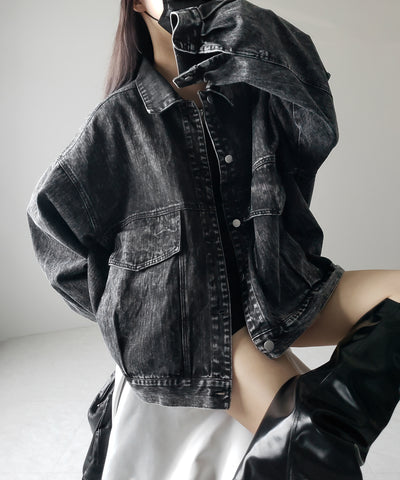 【 デニムセットアップ着用可能 】ヴィンテージケミカルブリーチボーイフレンドデニムジャケット / vintage chemical bleach boyfriend denim jacket